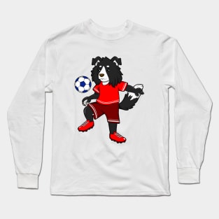 Comic border collie playing soccer Long Sleeve T-Shirt